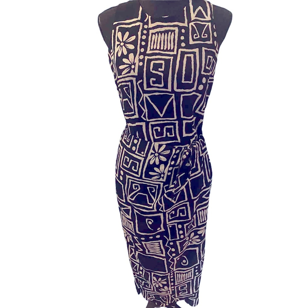 Vintage Black and White Printed Wrap Dress